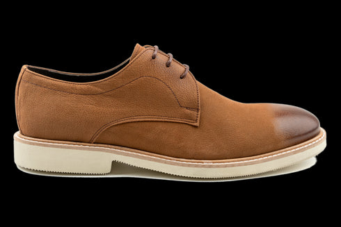 Tan Cap Toe Effect Nubuck Derby Shoes For Men